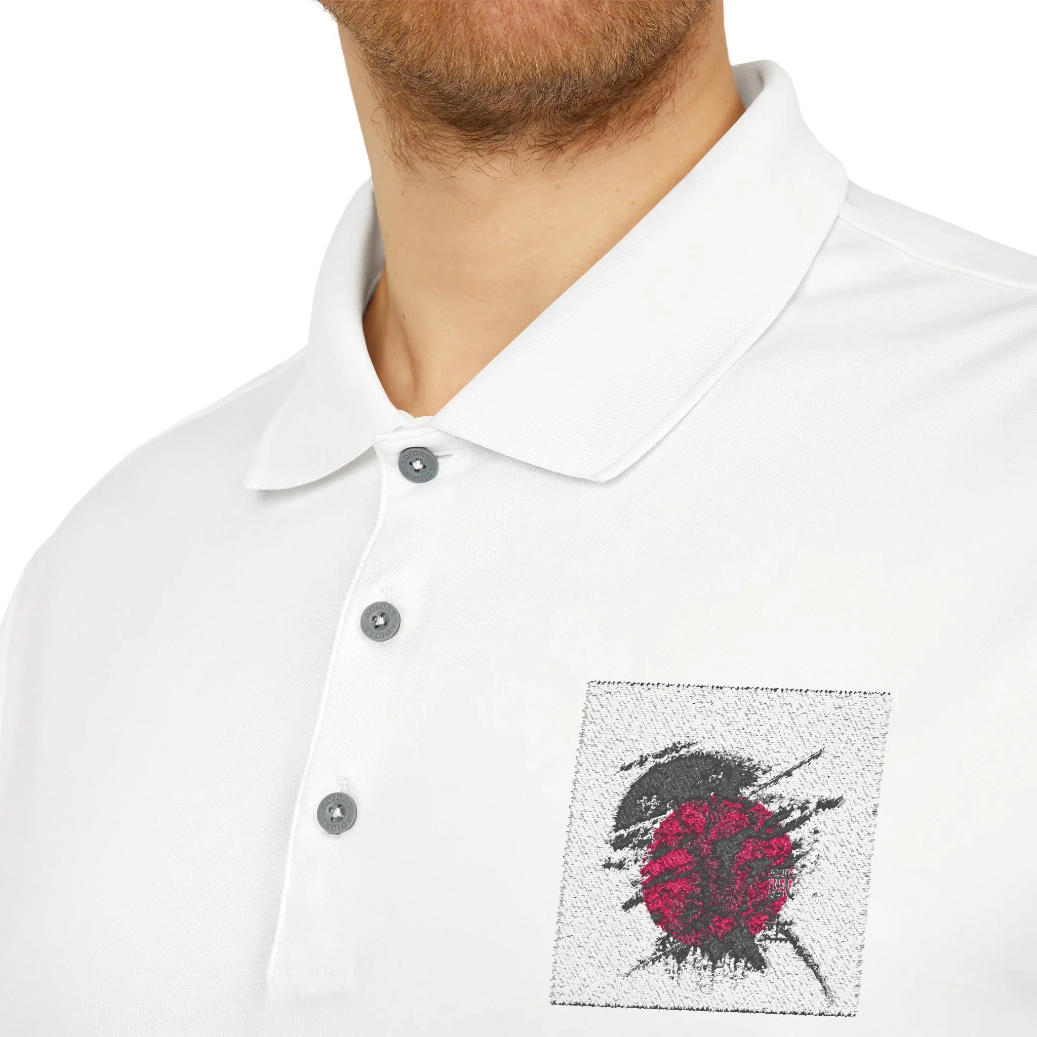 Performance Polo — Rose Heart Graphic Pocket